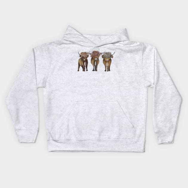 Scottish Highland cattle Kids Hoodie by msmart